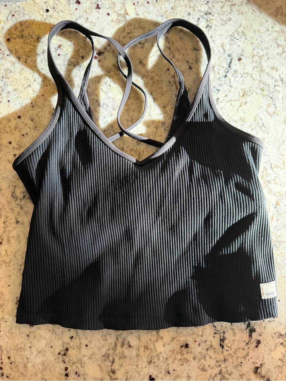 Vuori - Women’s Black Ribbed Strappy Crop Tank - Medium